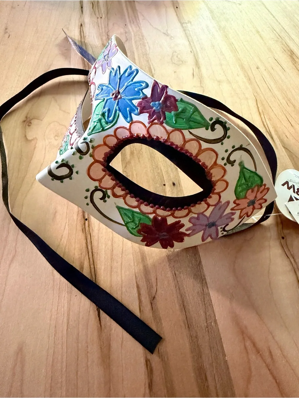 White Floral Hand-Painted Masquerade Mask